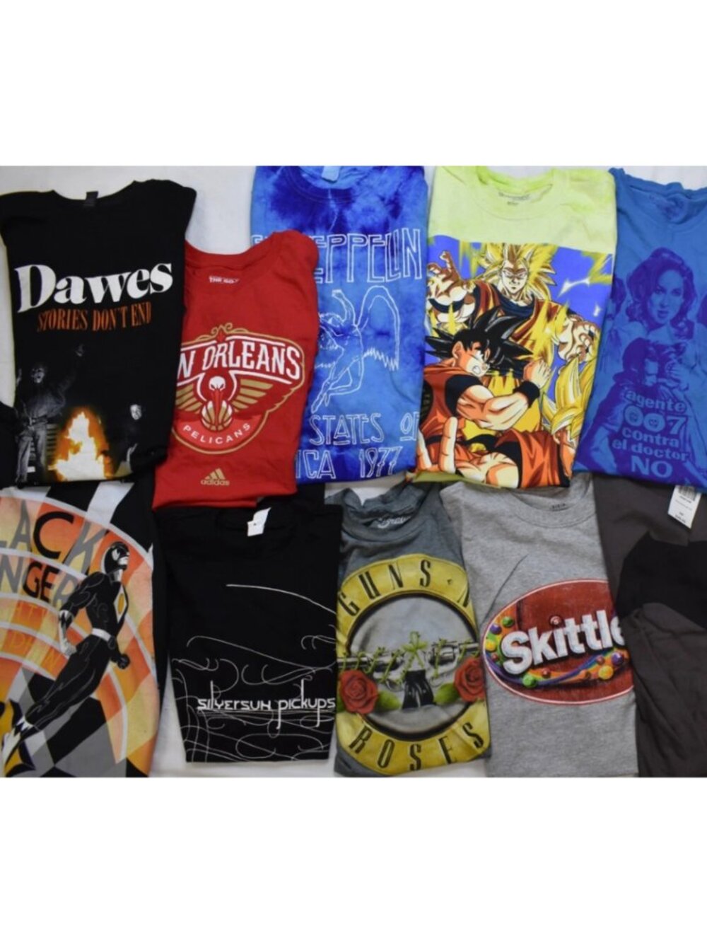 Lot of 12 New Mens Overstock Shirt Dragon Ball Z/Music/Sports Shirts New Small